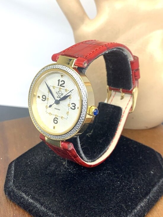 GV2 by Gevril Women\'s Watch 14201-2 Swiss Quartz Gold Red Leather Strap 36mm main image 5